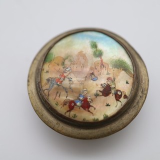 Persische Miniaturen Dose bemalter Perlmuttdeckel 50 mm