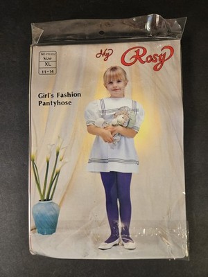 ''My Rosy'' Girls Fashion Pantyhose Baby Blue Sz XL 11-14 NOS Vtg Discontinued 