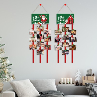 2x Weihnachtskartenhalter Weihnachtsschild Wanddeko rustikal Foto Display Aufhänger für