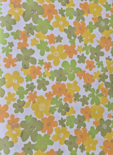 Vintage open 60 70s Floral Wallpaper 20' Flower Power Yellow Orange Floral 20.5"