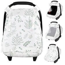 Muslin Baby Car Seat Cover with Extra Large Mesh Window, Breathable Green