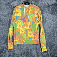 Polo Ralph Lauren Hoodie Mens M Orange Pullover Hooded Pockets Floral Graphic