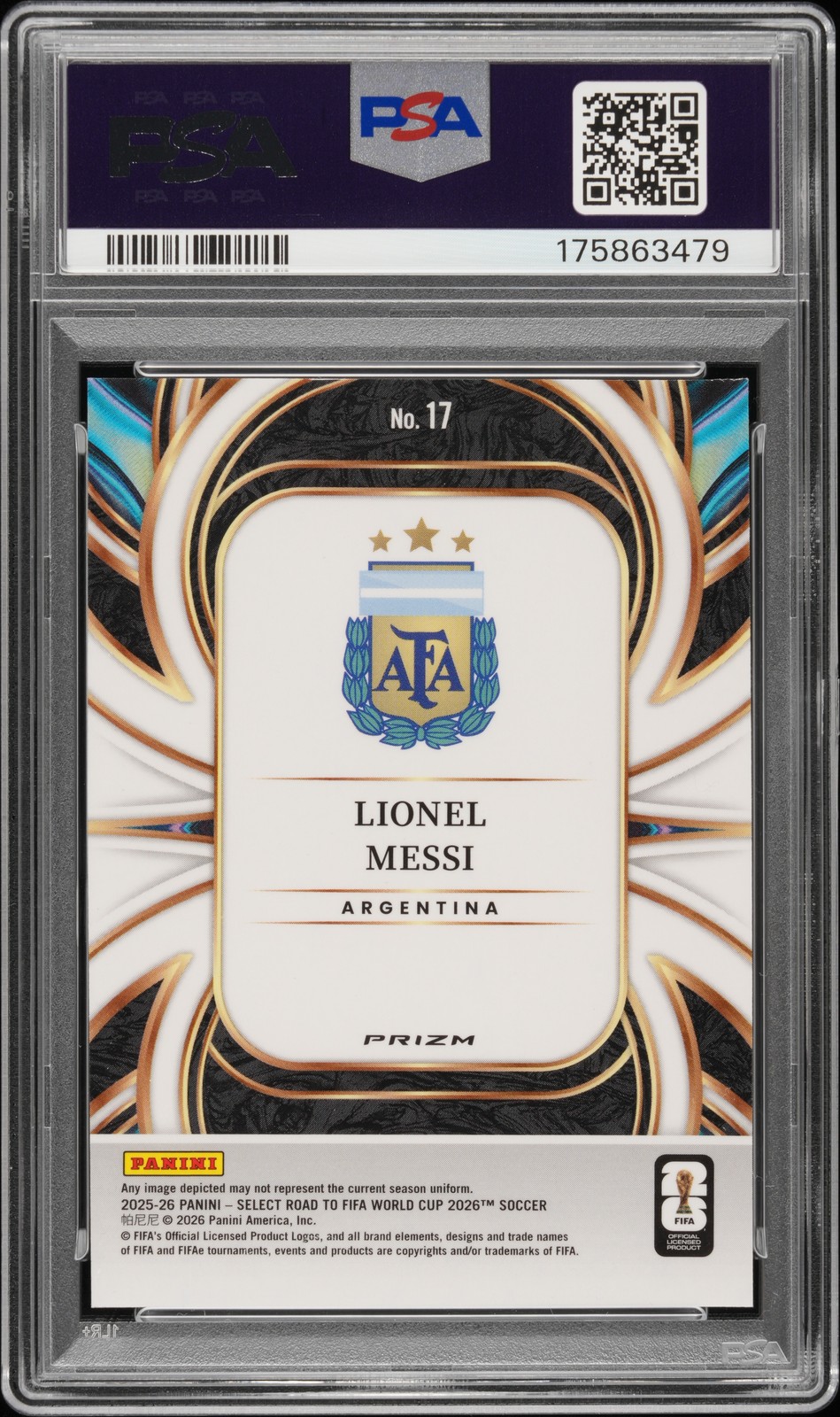 2025-26 SELECT ROAD TO FIFA WORLD CUP 2026 EQUALIZERS SILVER LIONEL MESSI PSA 8 view 2