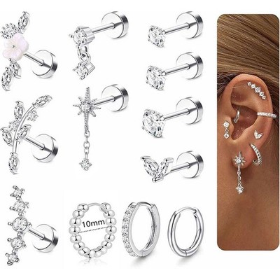 12-piece ear accessory set - fashionable earrings