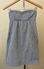 American Eagle Size 2 Blue White Hickory Striped Strapless Dress