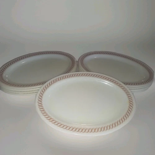 Vintage PYREX by Corningware Regency S Scroll Milkglass Oval Dinner Plates
