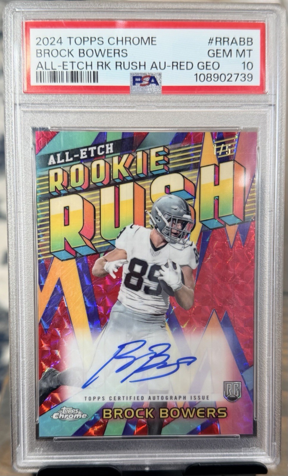 Brock Bowers Topps Chrome Chrome All-Etch Rookie Rush Autographs #RRABB Red Geometric