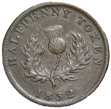 NS-1D2 Thistle Token 1832 Nova Scotia Half Penny #24910