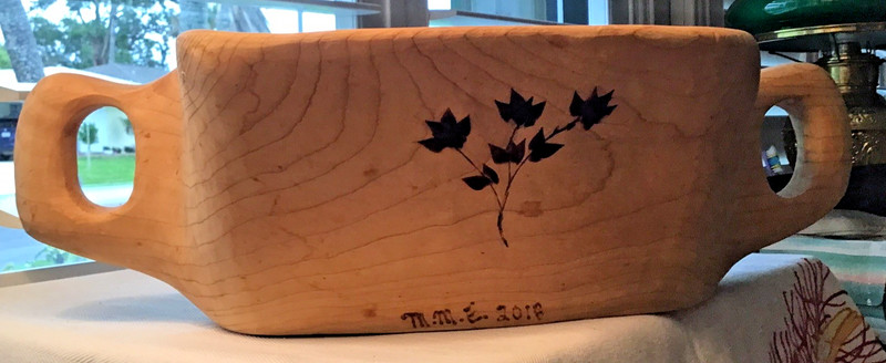 Maxie McConnell Eades-Unique Hand Turned Double Handled Wooden Fruit Bowl signed