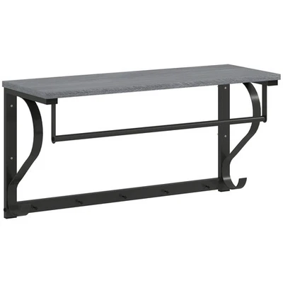 Wandgarderobe mit Ablage 70 cm Wandregal mit 5 Haken und Stange für Flur Grau - Bild 1 von 4