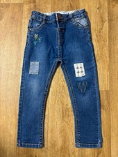 baby M&Co Girls Blue Denim Jeans 18-24 Months Butterfly Theme Pockets Button