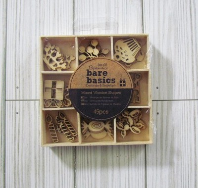 Papermania Wooden Shapes Birthday Theme Scrapbooking Embellishments Bare Basic