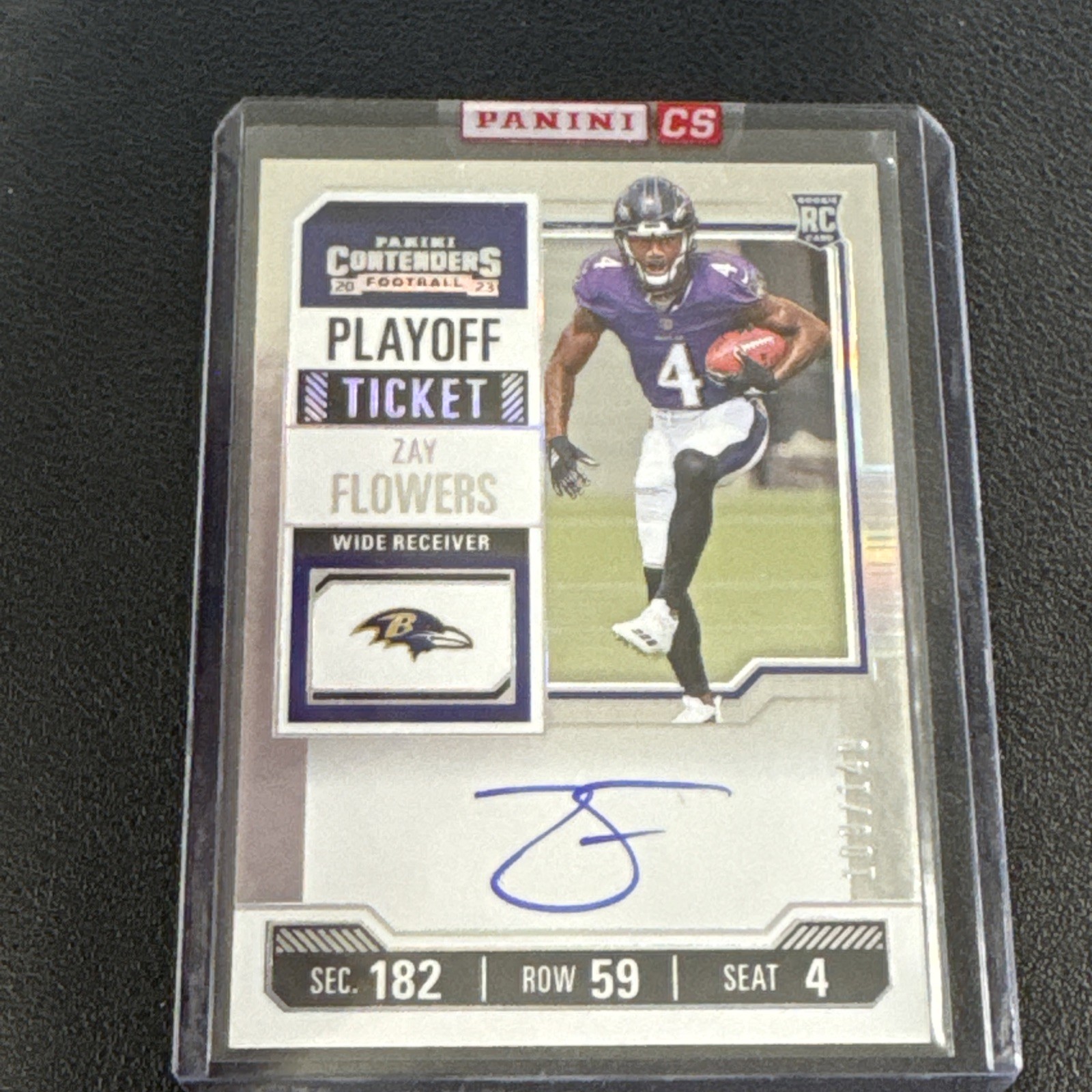 2023 Panini Contenders RPS Playoff Ticket /149 Zay Flowers #142 Rookie Auto RC