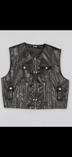 Black Leather Unisex Motorcycle Vests Size Small