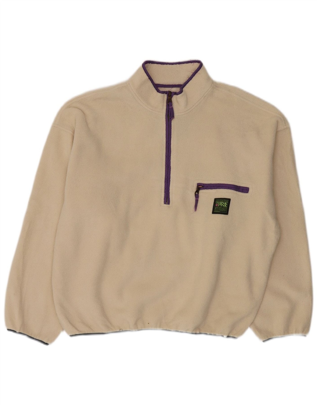 Think Pink Womens Oversized Zip Neck Fleece Jumper UK 14 Medium Off White AO19