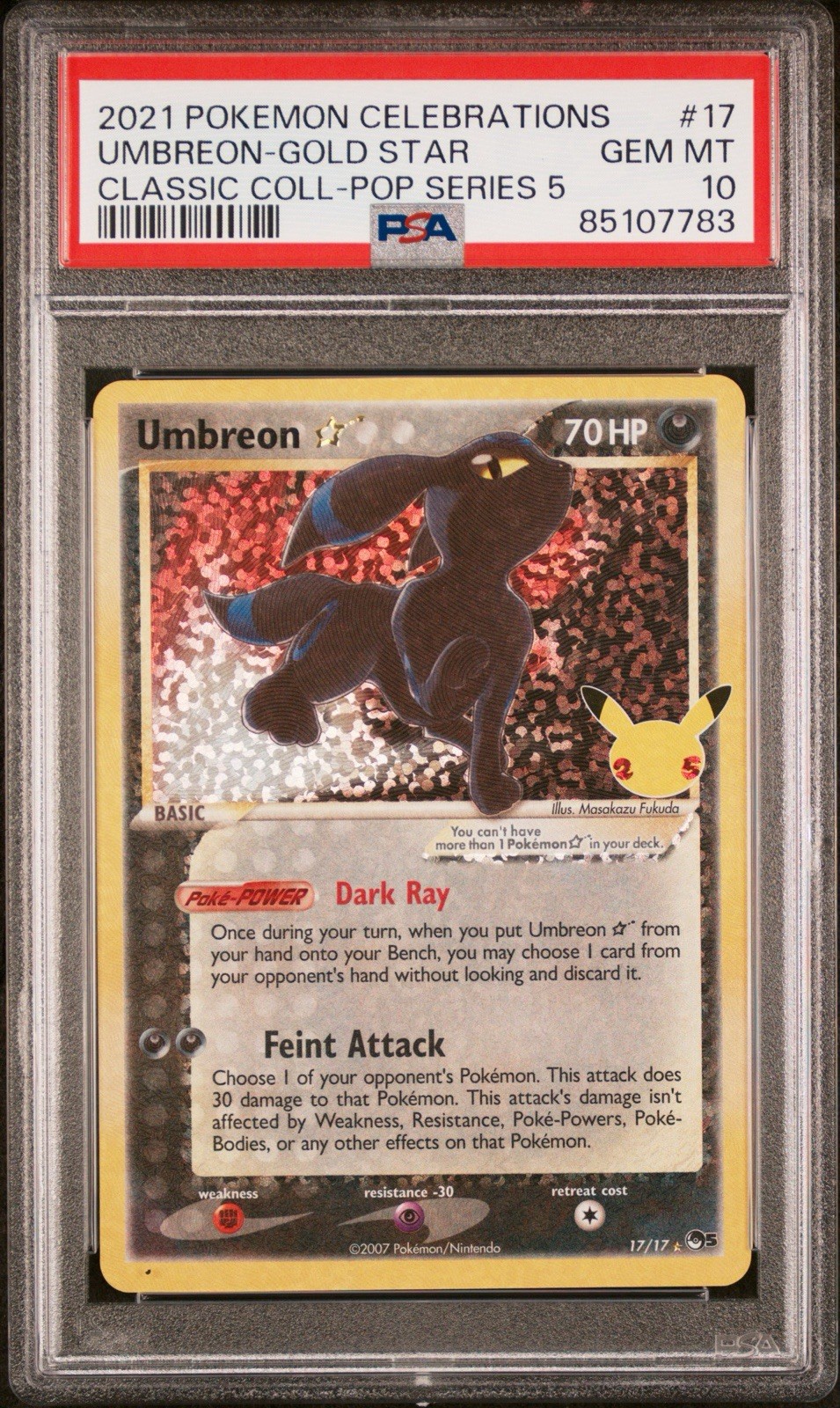 PSA 10 Umbreon Gold Star 17 2021 Pokemon Card Celebrations Classic Pop Series 5