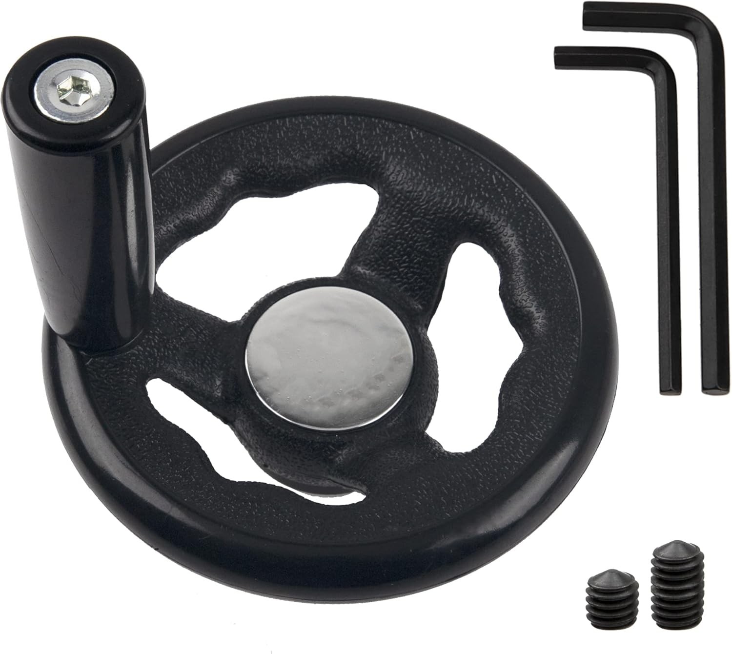 0.47x4inch Diameter Round Hand Wheel W Revolving Knob Handle for Mill Black 