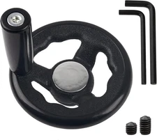 0.47x4inch Diameter Round Hand Wheel W Revolving Knob Handle for Mill Black 