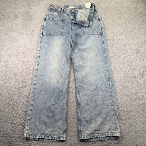 We The Free Palmer Cuffed Baggy Jeans Womens 28 Blue Acid Wash Free People