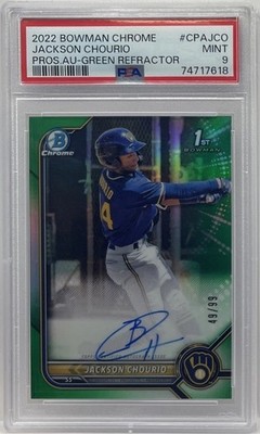 2022 Bowman Chrome Jackson Chourio Green 1st Auto #49/99 PSA 9 Mint Brewers