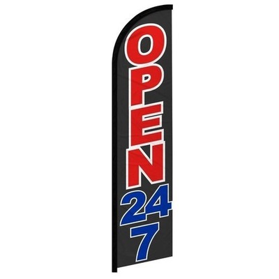 Open 24/7 Windless Full Sleeve Feather Advertising Open All Night Banner Flag X1