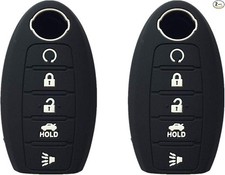 2pcs Silicone Smart Remote Key Fob Cover Compatible with for Nissan 5 Button Bla