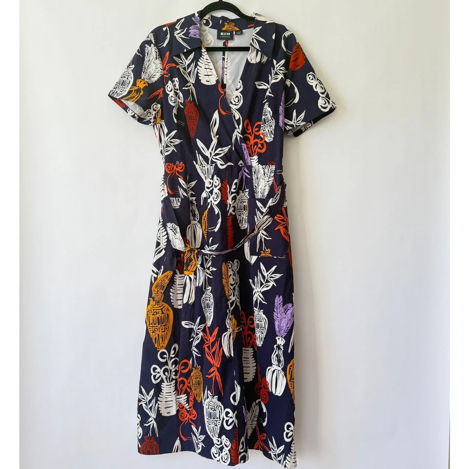 Anthropologie Maeve Short-Sleeve Tie-Waist Midi Dress Multicolor Size XL - Image 4 of 4