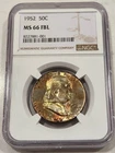 1952 50C Franklin Half Dollar NGC MS66 FBL Dual Rainbow Toned