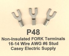 50 Non-Insulated FORK SPADE Terminal Connector 16-14 Wire Gauge AWG 6 Stud USA