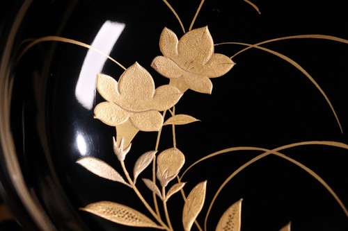 Japanese Lacquer Lidded Soup Bowl 3.35inch Set of 2 Gold Peony Plum Maki-e - Picture 16 of 21