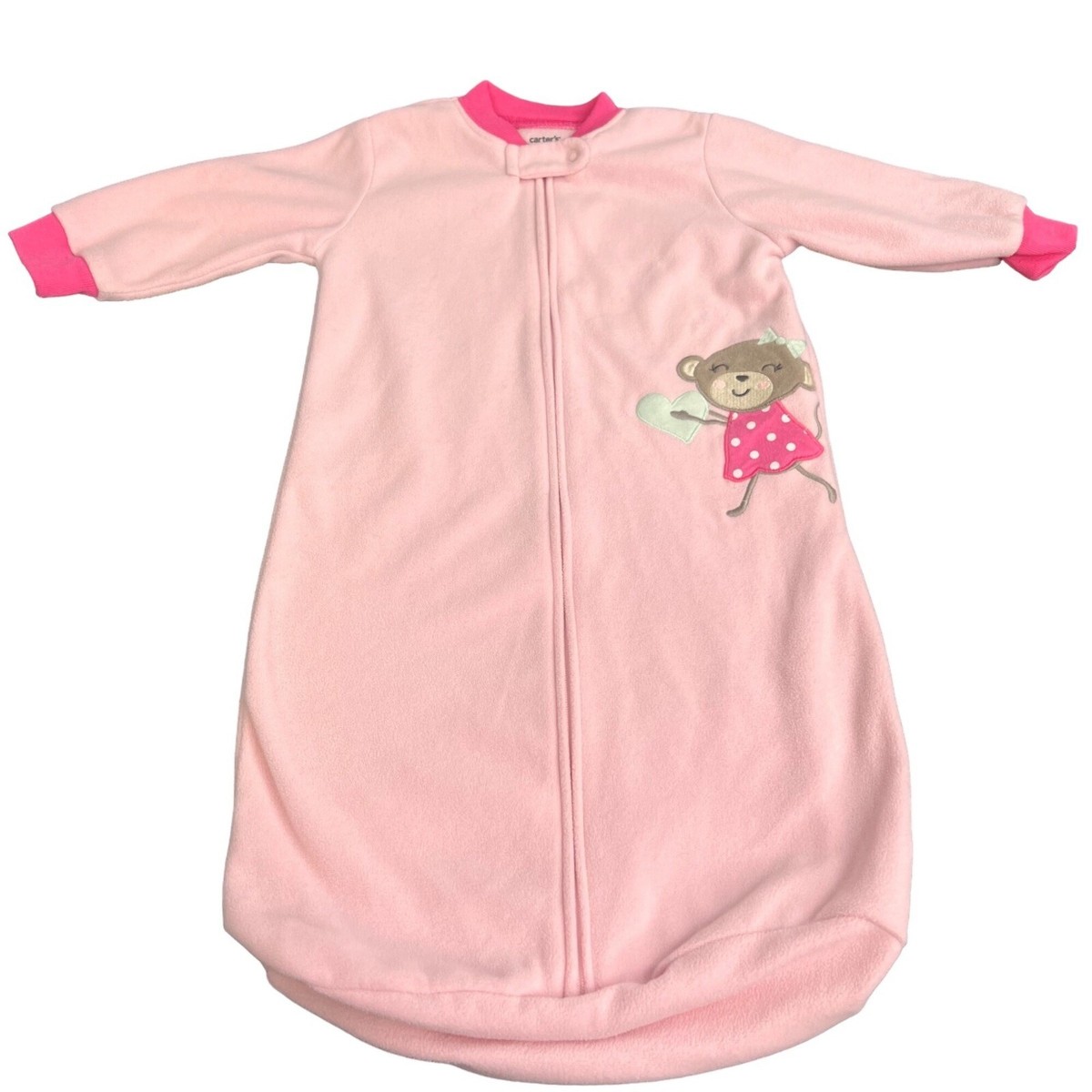 Carters Baby Sleep Sack Pink Fleece Long Sleeve size 0-9 mos Monkey with  Heart