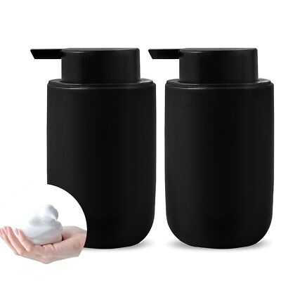 Foam Soap Dispenser Set - 2 Pack Black Ceramic Foaming Dish Hand Soap Dispens...-image