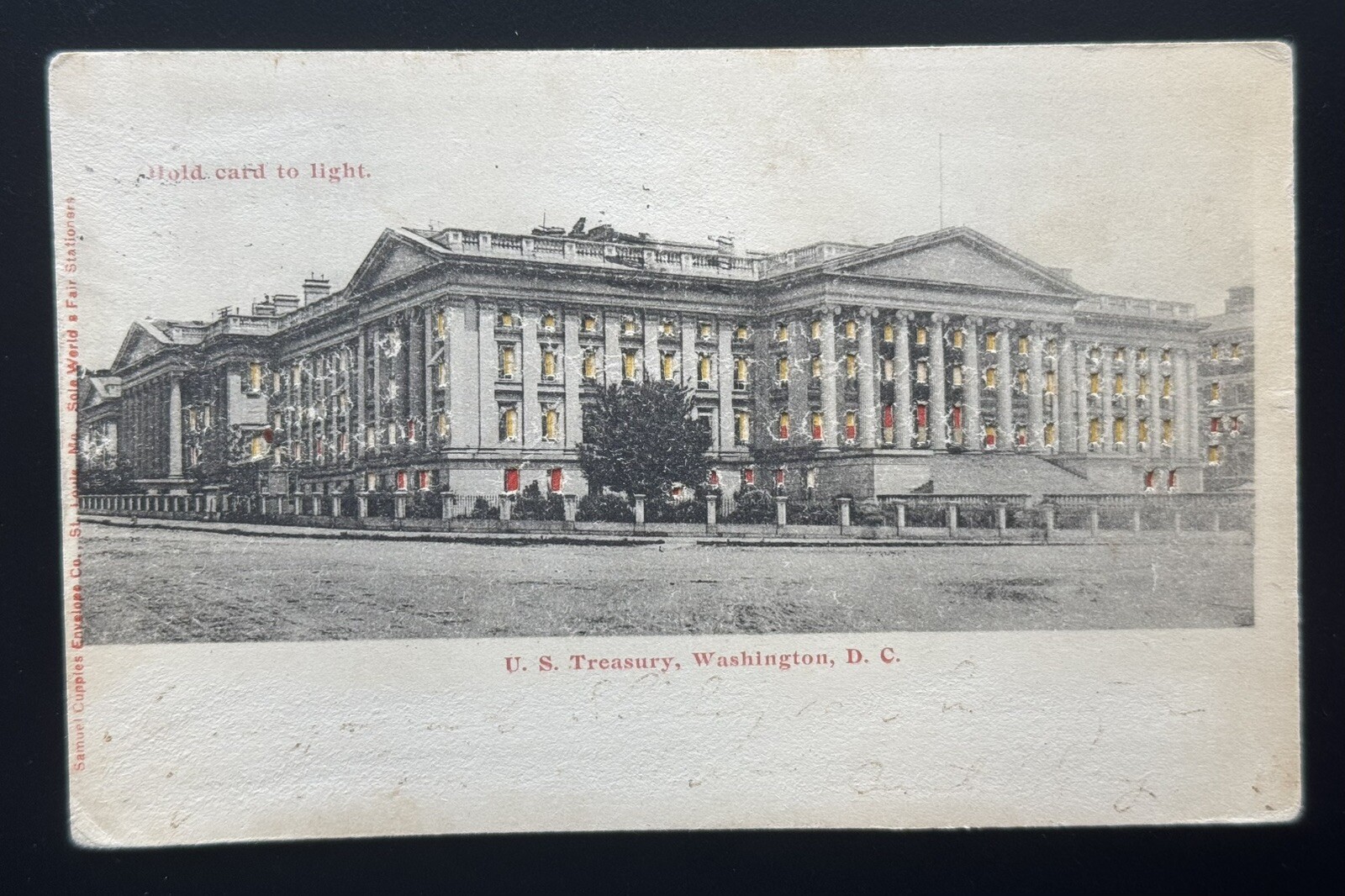 Washington DC Hold to Light HTL Vintage Postcard. Treasury.