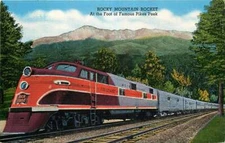 Linen Postcard Rock Island "Rocky Mountain Rocket" Pikes Peak, Colorado