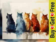 Feline Musing - Katze Aquarell Gem&auml;lde Druck 16" x 12"