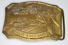 VTG NEW ENGLAND Country Road Scene Brass Belt Buckle Indiana Metal Craft G96