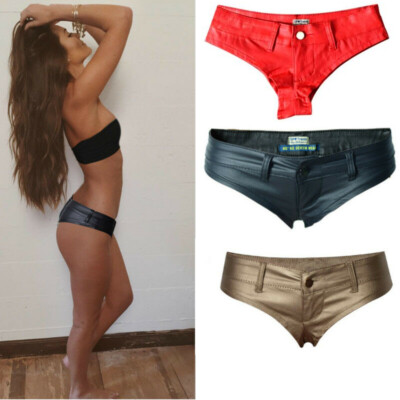 Low Waist Wetlook Mini Shorts Glänzend Hotpants Panty Hot Pants Stretch GoGo
