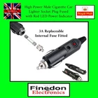 1x 12V Male Car Cigarette Lighter Socket Plug Connector with Fuse & Red LED