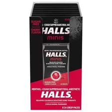 SM HALLS Minis Cherry Menthol Cough Drops 24 Counts X 8 Packs