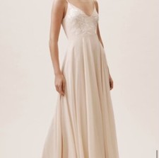 New Anthropologie BHLDN Sadia Dress EMBROIDERED SIZE 4 Color: Oyster