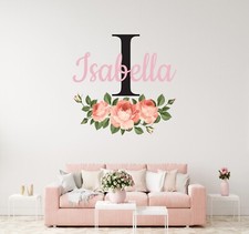 Flowers Custom Name  Initial Wall Decal - Custom Peonies Wall Art Decor Mural
