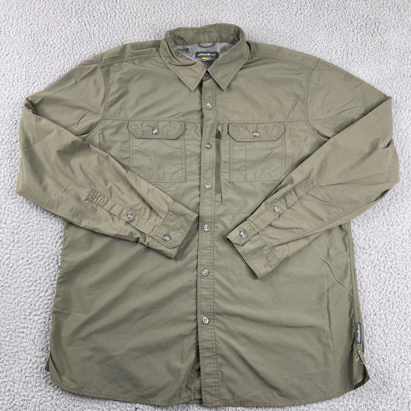 Eddie Bauer Shirt Men Large Green Long Sleeve Button Up Utility Outdoor Workwear
