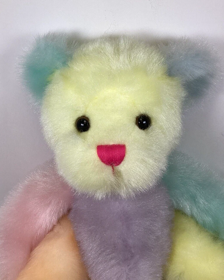 First & Main Sorbet Color Block Teddy Bear 18" Plush Toy Pastel Lace Paws #1626 - Image 2 of 4