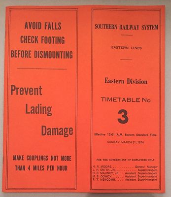 1974 Southern Railway System Eastern Lines Eastern Division No. 3 ETT 