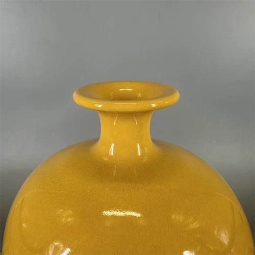 9" Collection China Qing Yellow Glaze Porcelain Plum Vase - Picture 3 of 5