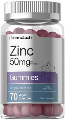 Zinc Gummies 50mg | 70 Count | Vegan, Non-GMO | Berry Flavor | by Horbaach