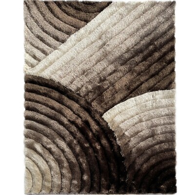 RugBerry 5x7 Area Rug 3D Abstract Soft Shag Carpet Floor Decor Beige Brown