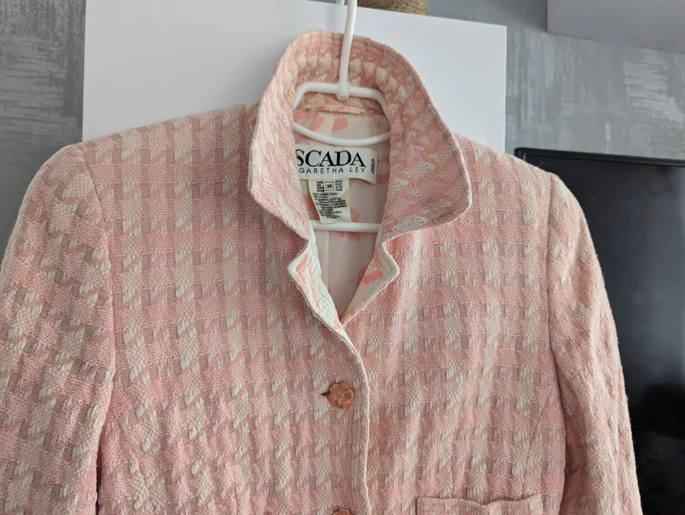 Розовый винтажный хлопковый шерстяной блейзер Escada Margaretha Ley на пуговицах 36 S - Изображение 4 из 4
