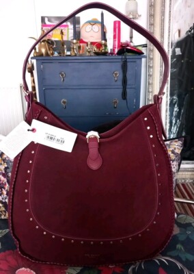 TED BAKER Ladies Deep Purple KALRINA Suede Studded Hobo Western