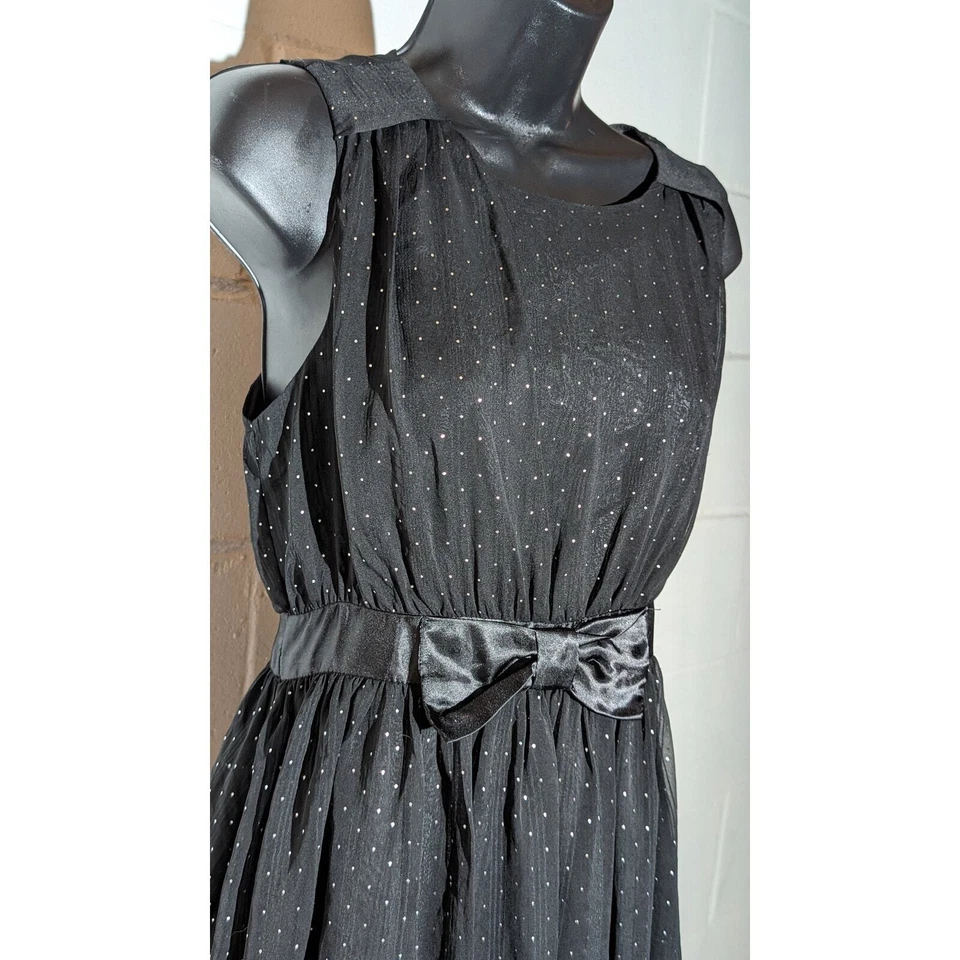 XXI Black Silver Polka Dot Sleeveless Bubble Dress with Bow Belt Party Small - Image 2 of 4